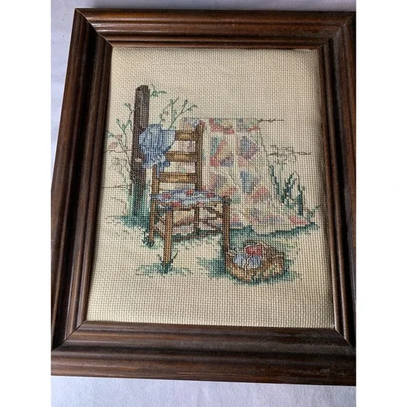 2 Beautiful Finished & Framed Cross Stitch Pictures 80's Granny Core Vintage - Picture 4 of 8